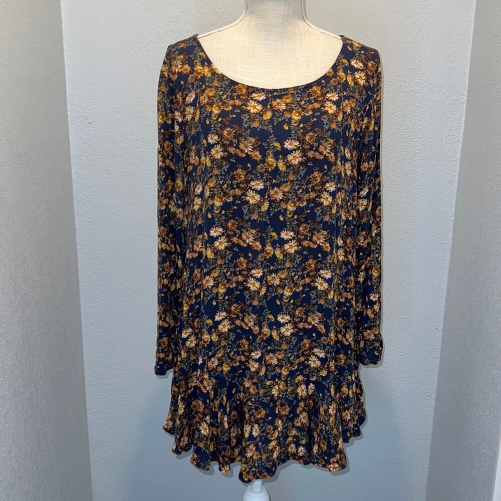 Altar’d State Navy Floral Long Sleeve Dress with Pockets - Size M